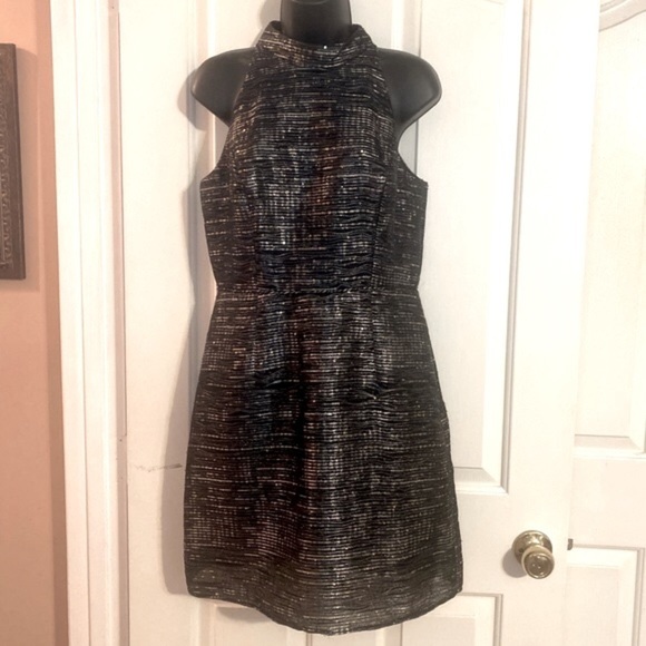 “AIDAN MATTOX” Metallic Mockneck Cocktail Dress - Picture 1 of 14